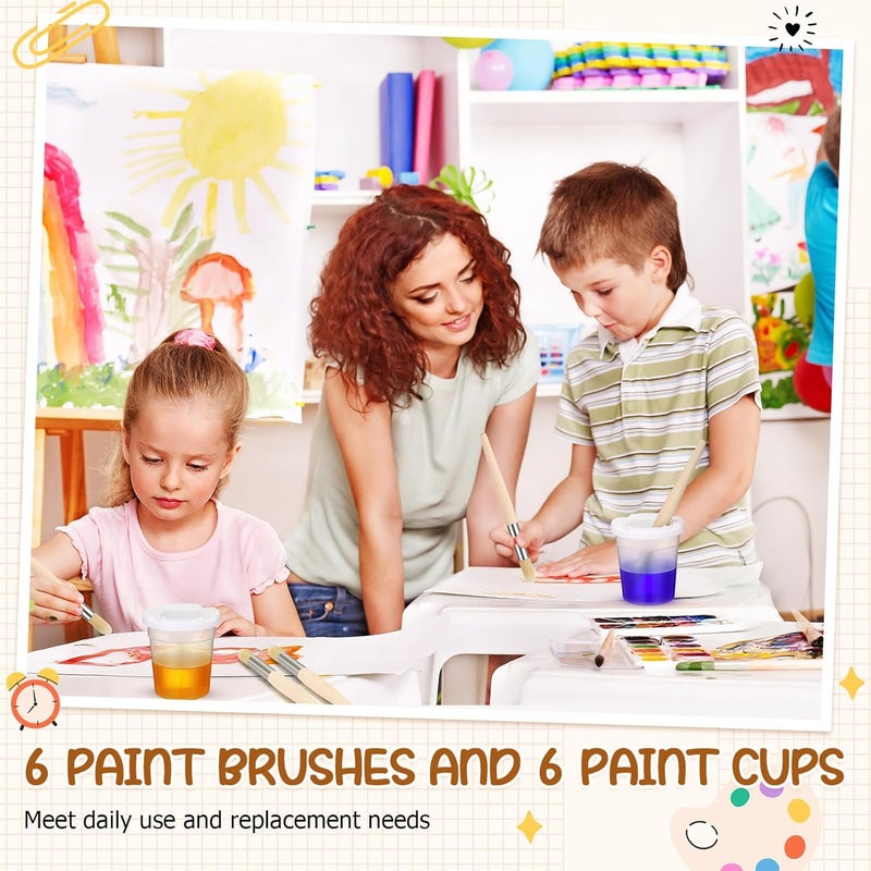 Sinload 6 Set Watercolor Paint Brushes and Paint Cups with Lids for Kid Toddler Baby Jumbo Brushes with Chubby Wood Handles Easy to Grip Paintbrushes Non Toxic Vegan Bristles for Craft Painting Art - Image 5